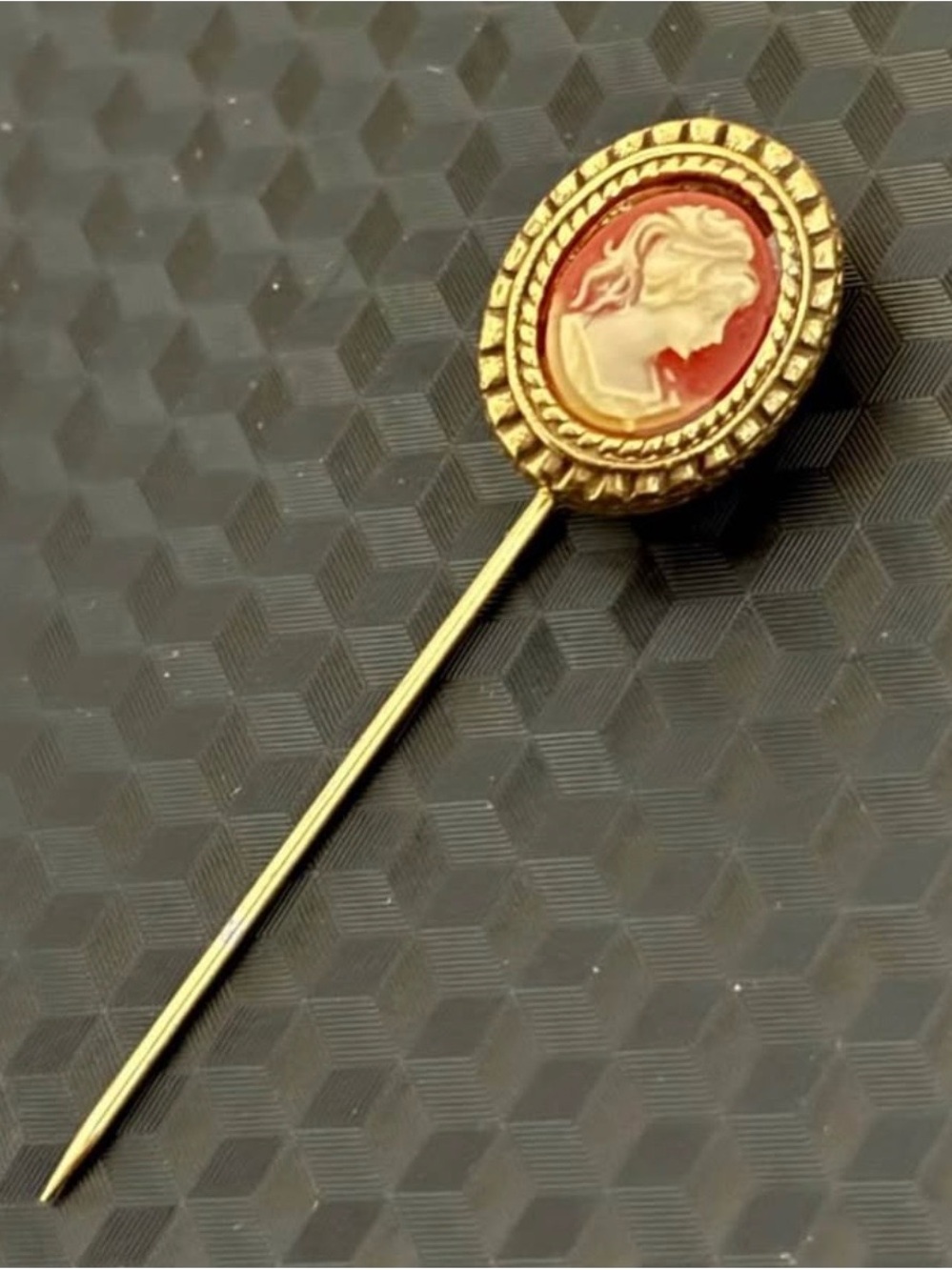 Vintage Gold Cameo Brooch Pin with Red and Cream Cameo